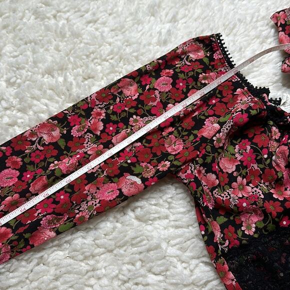 Pink and Black Y2K Long Sleeve Semi Sheer Long Sleeve Floral Square Neck ST20 - Picture 9 of 9